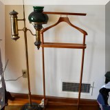DL19. Floor lamp with green glass shade and valet stand.